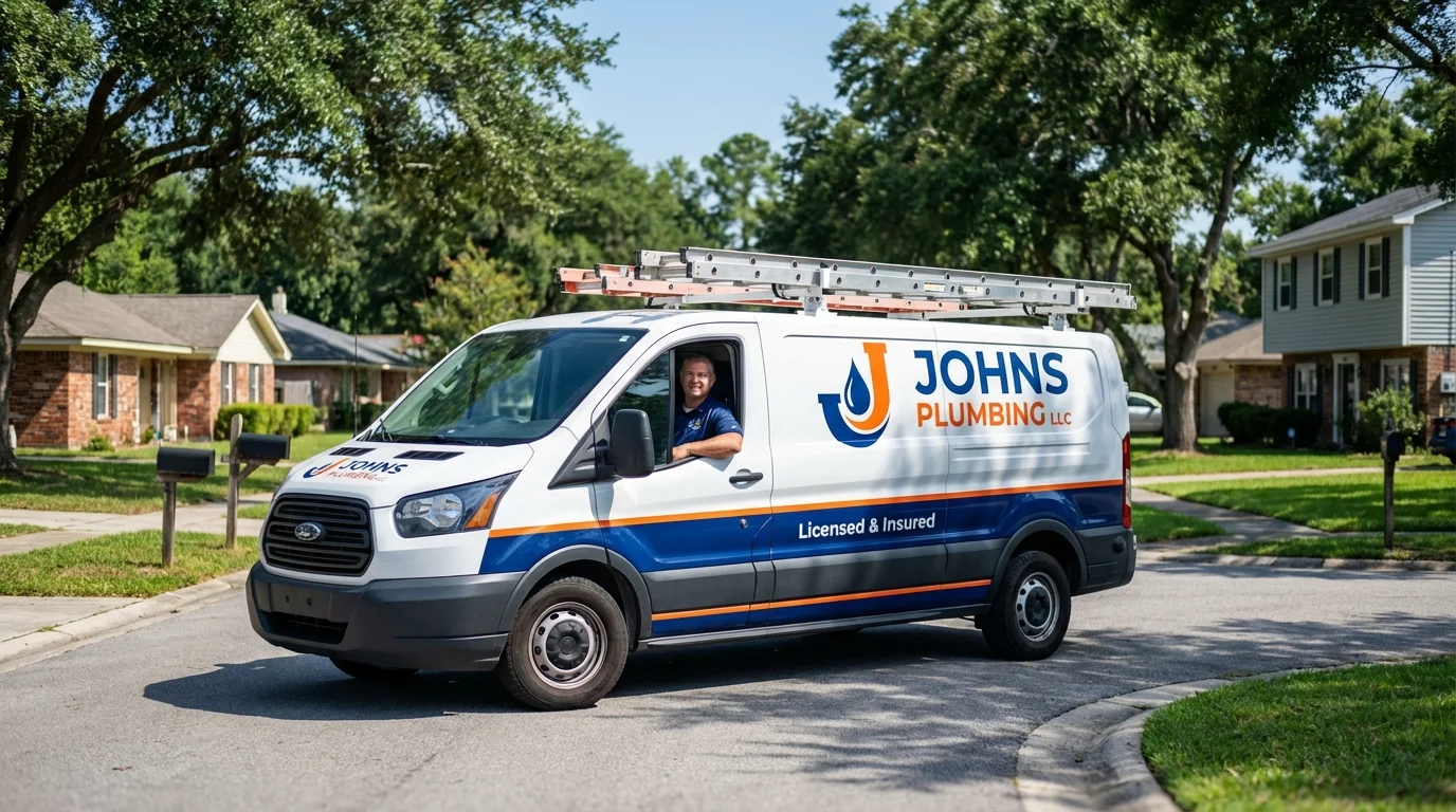 Johns Plumbing LLC service van in Plymouth, NH