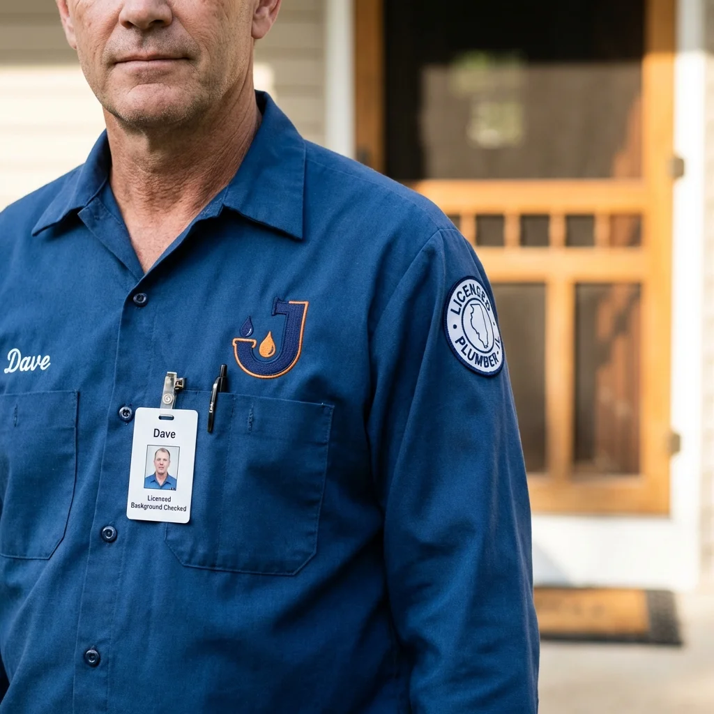 Licensed plumber showing ID badge in Plymouth, NH